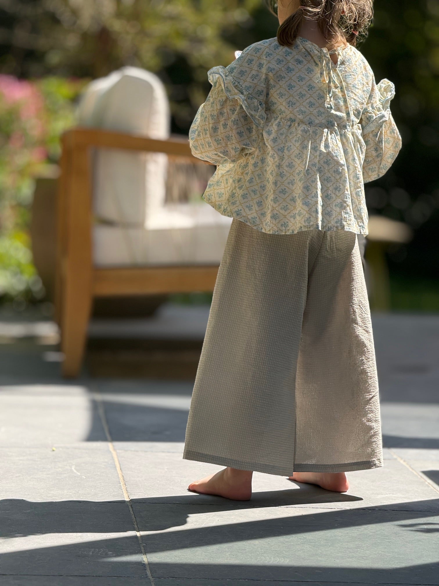 Little Poppy seersucker pantalon green/pink