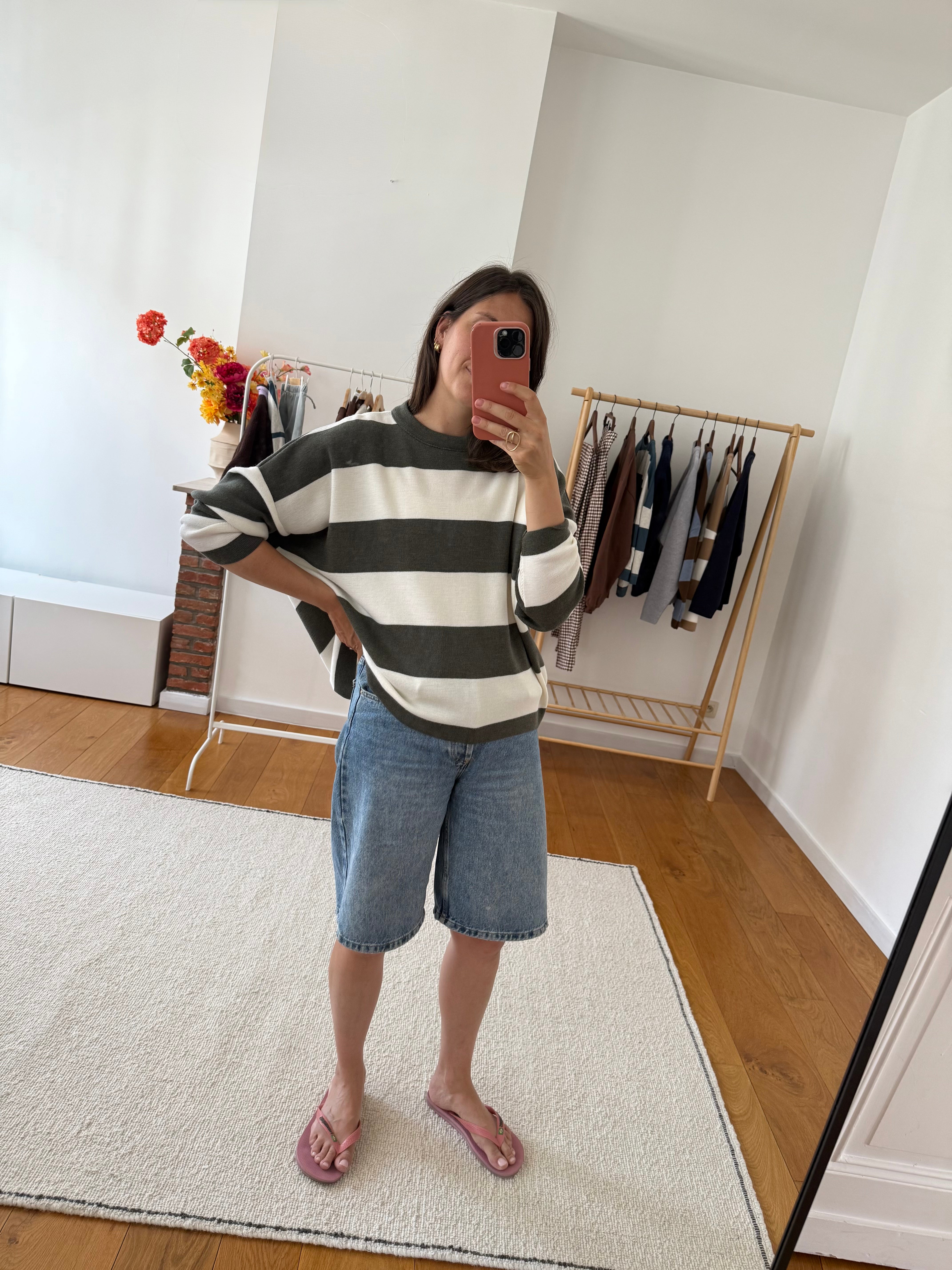 Chloé knit khaki/ecru striped