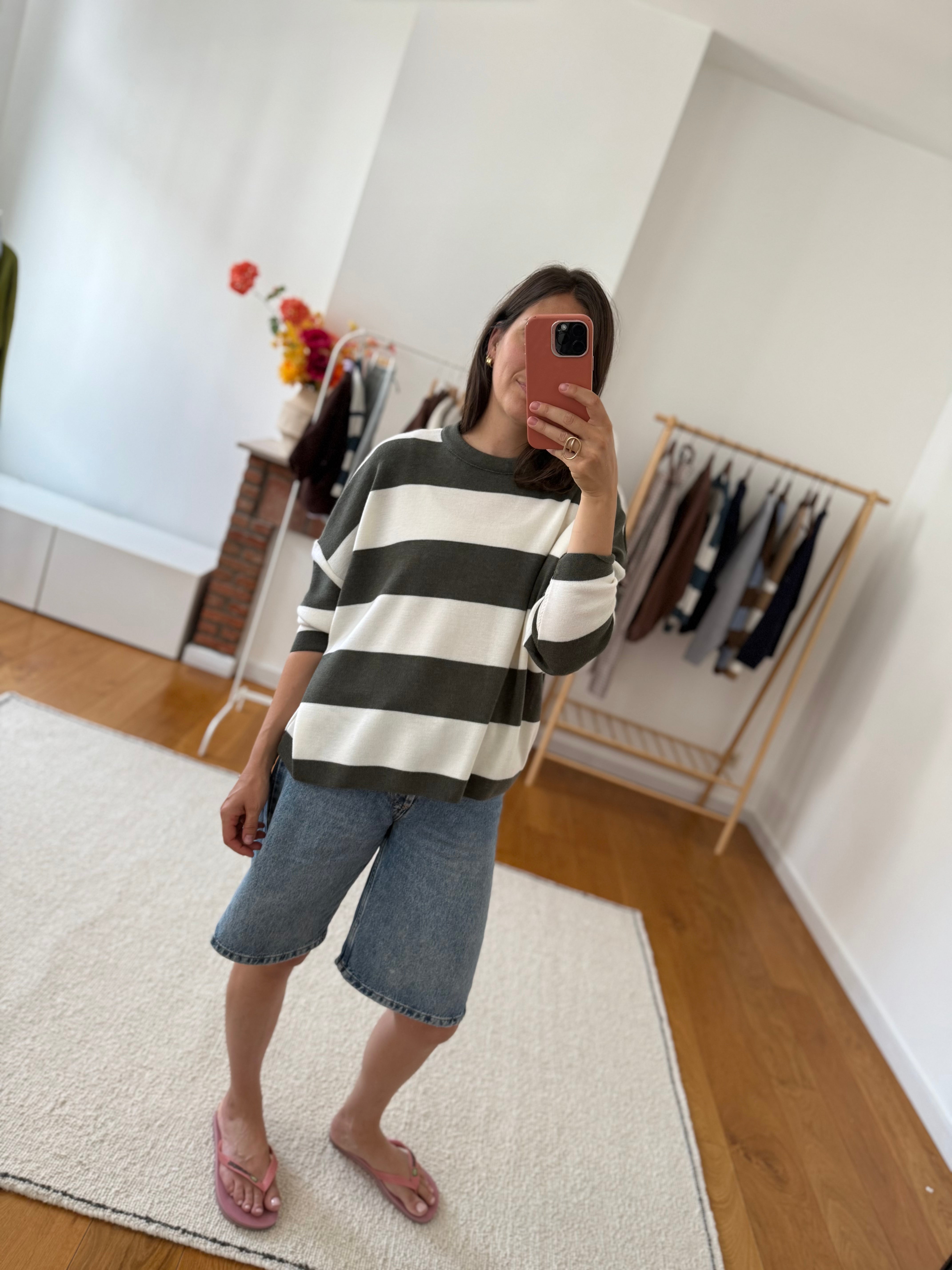 Chloé knit khaki/ecru striped