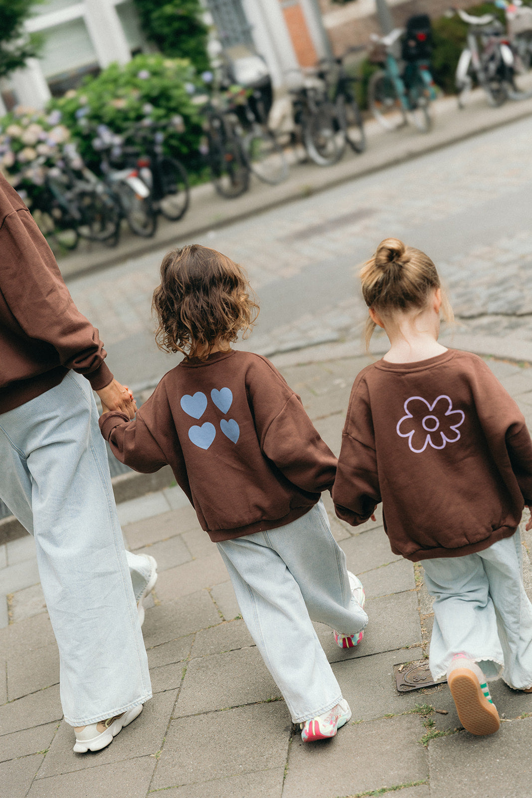 Little Cécile sweater brown with lilac flower