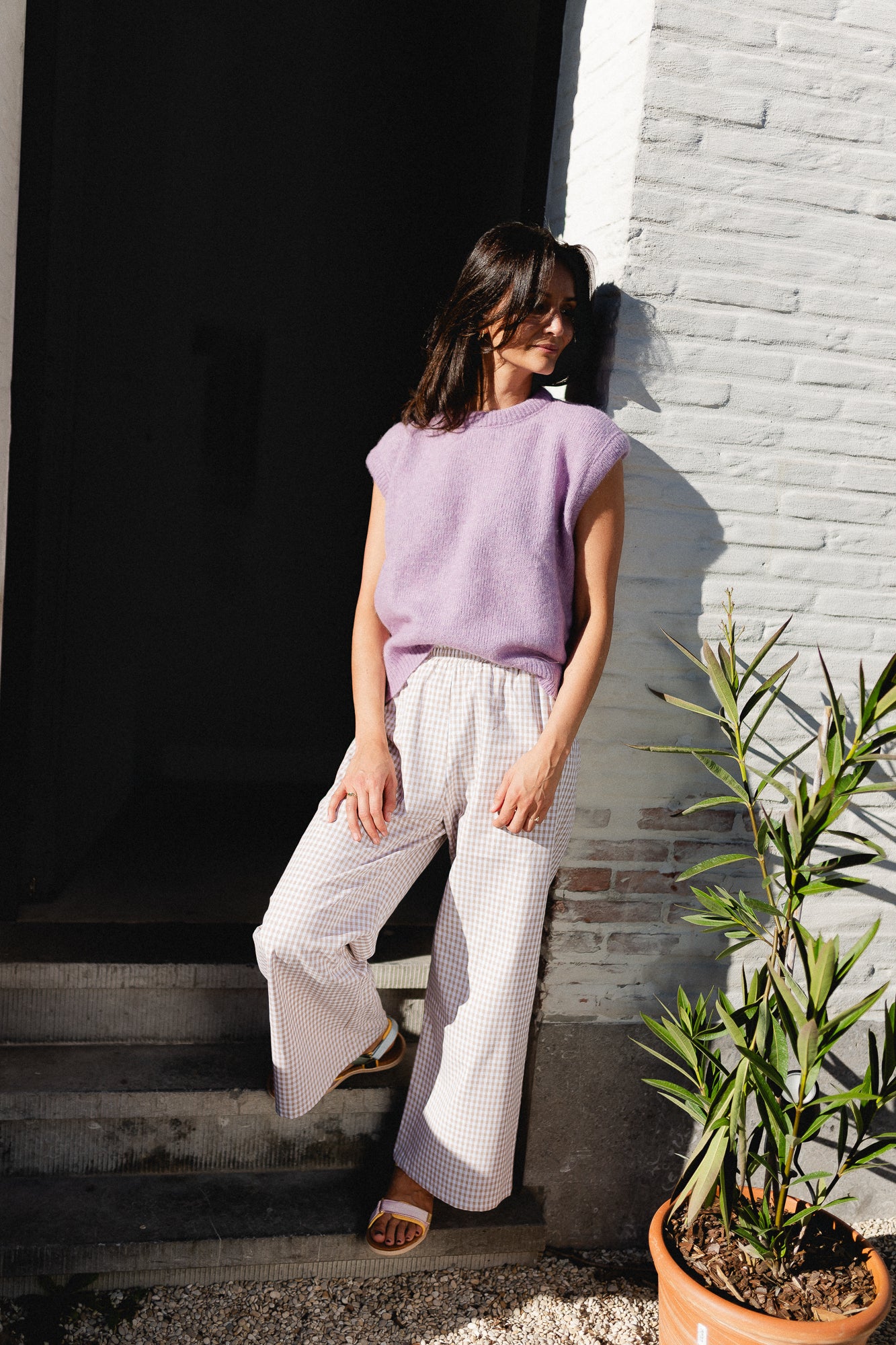 Poppy wide leg pantalon vichy brown