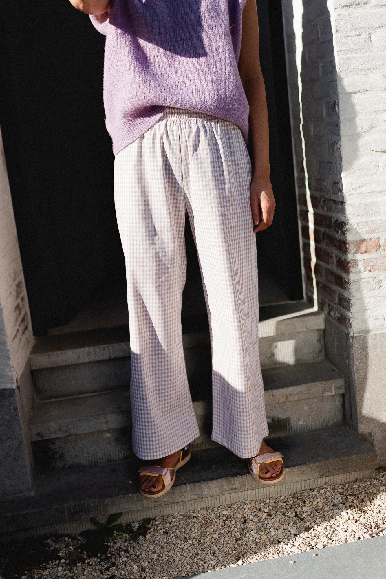 Poppy wide leg pantalon vichy brown