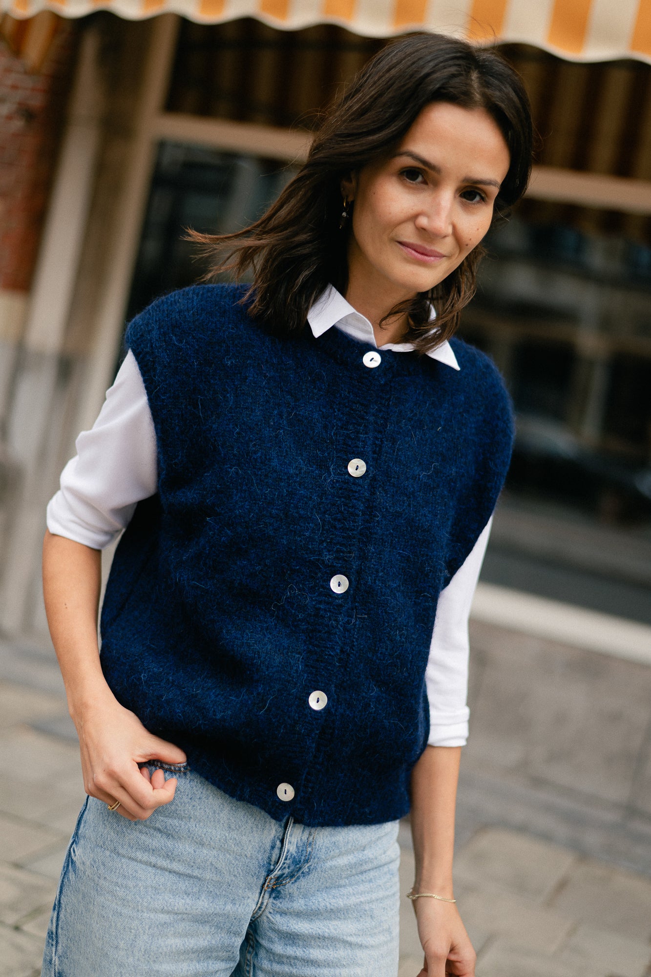 Olivia sleeveless button cardigan navy