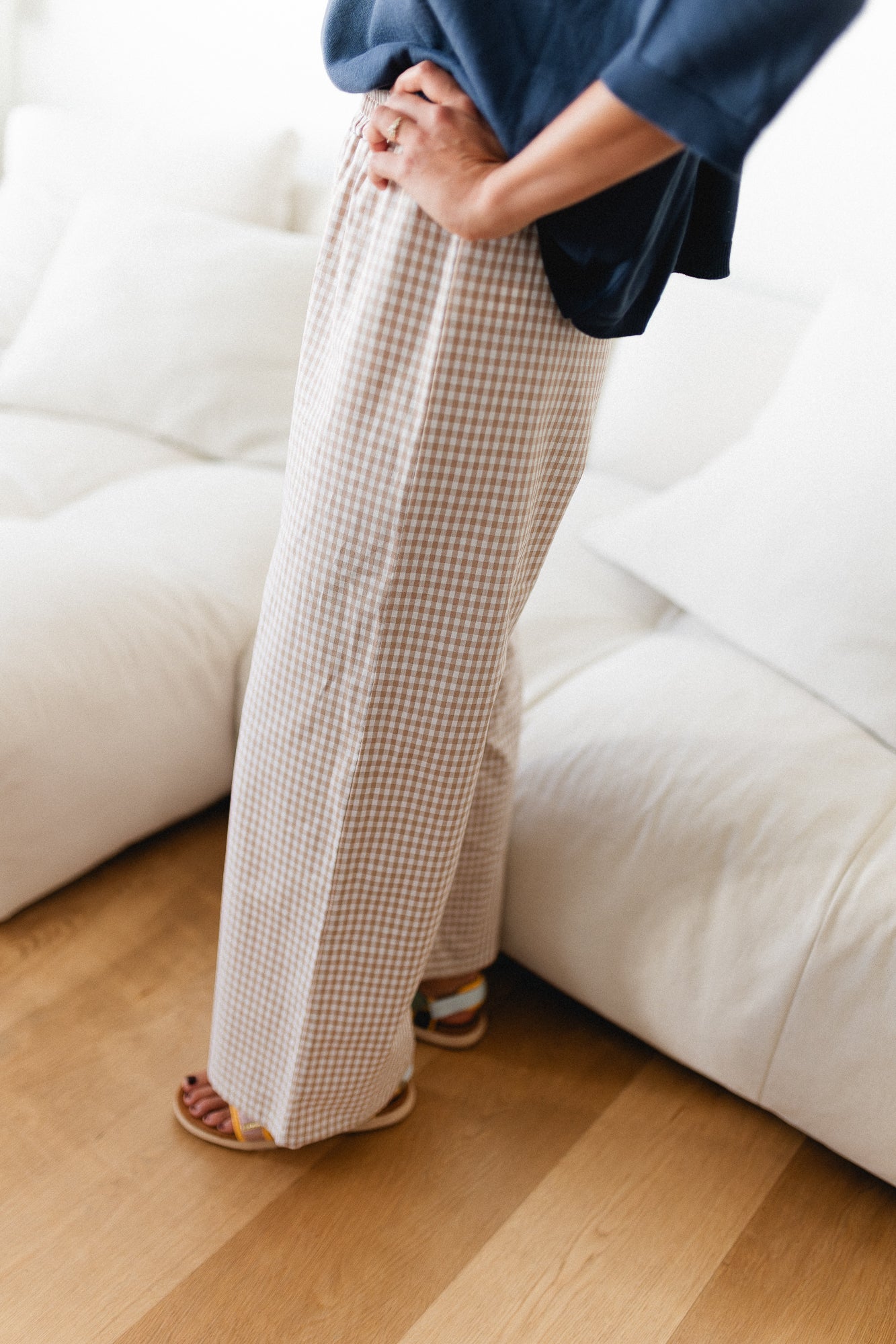 Poppy wide leg pantalon vichy brown
