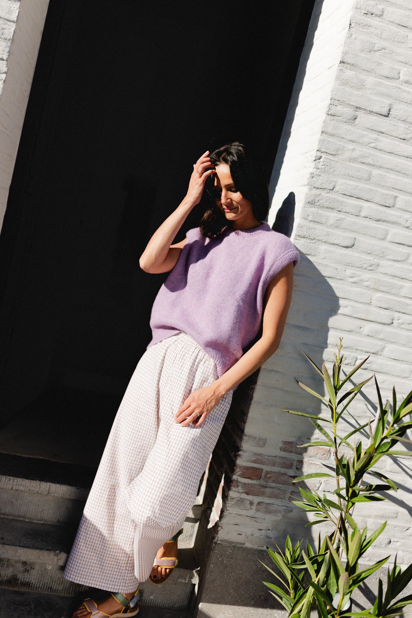 Poppy wide leg pantalon vichy brown